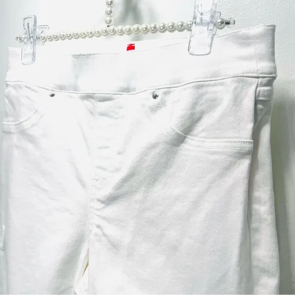 SPANX White High Waisted Skinny Jeans Raw Hem Distressed Ankle Pants Siz…