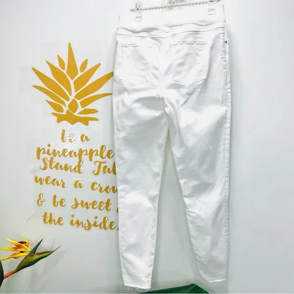 SPANX White High Waisted Skinny Jeans Raw Hem Distressed Ankle Pants Siz…