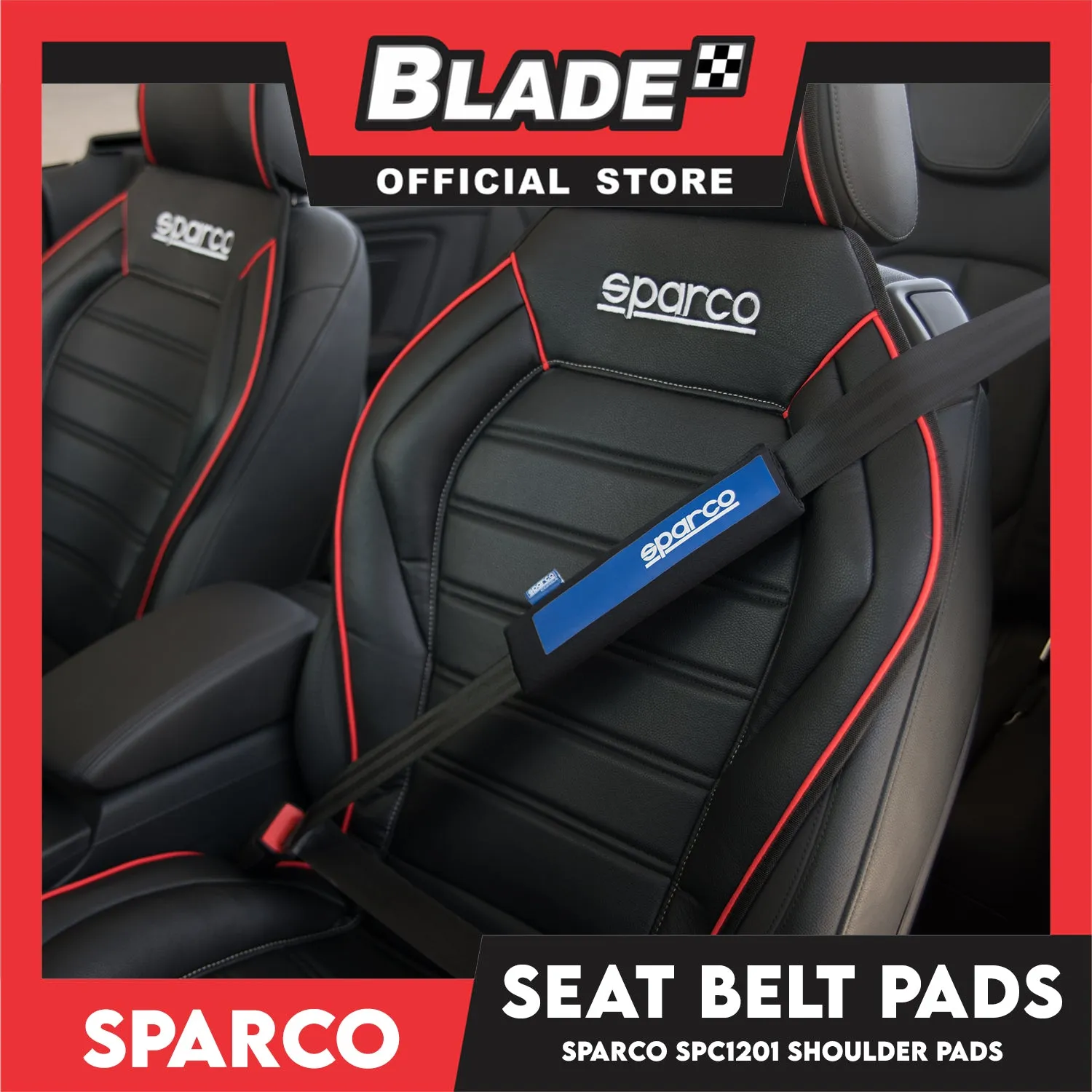 Sparco Seat Belt Pads, Shoulder Pads Set of 2pcs SPC1201 (Black/Blue)