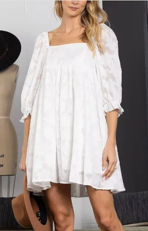 Square Neck Puff Sleeves Midi Dress