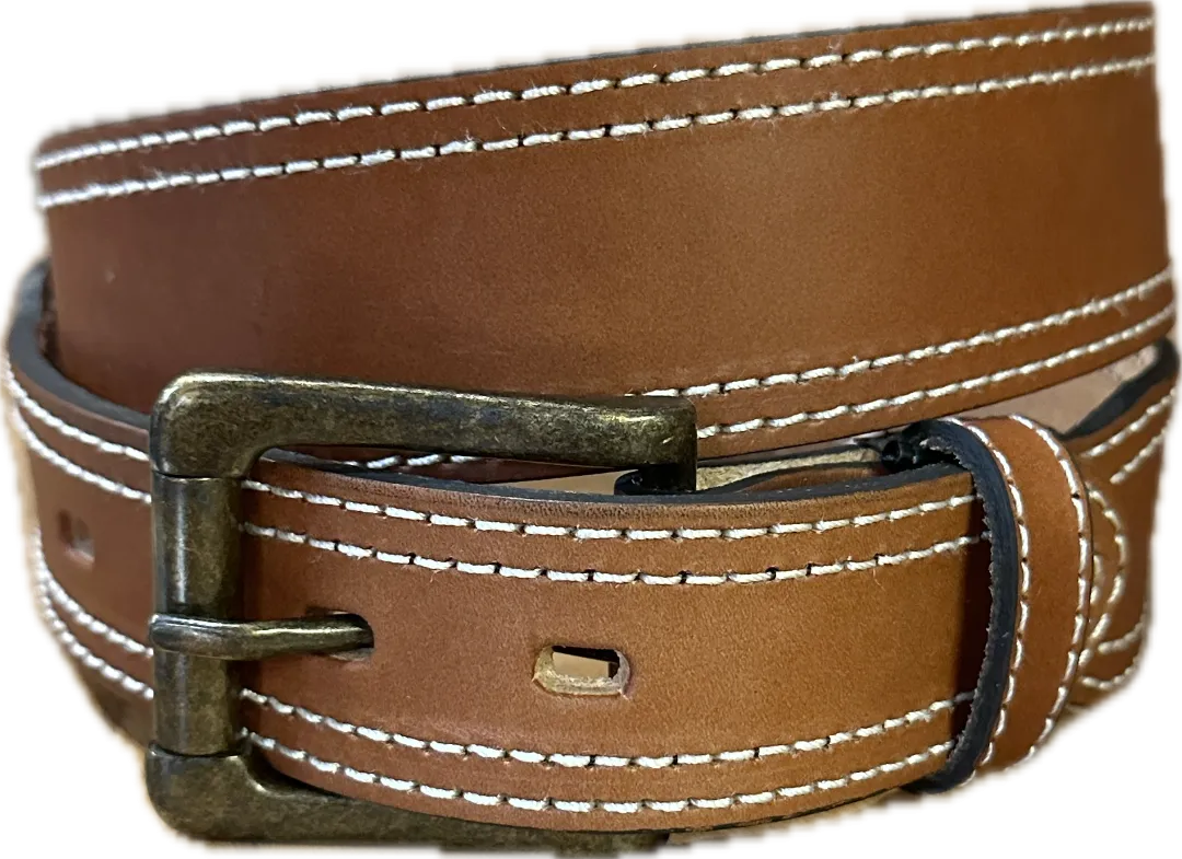 Stag Belts Tan Wide Double Stitch 1 5/8" Tapers to 1 3/8"