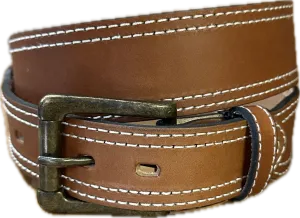Stag Belts Tan Wide Double Stitch 1 5/8" Tapers to 1 3/8"