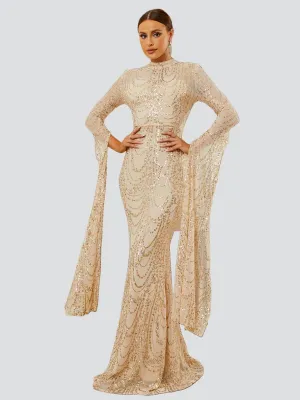 Stand Collar Mermaid Long Sleeve Evening Dress RA60055