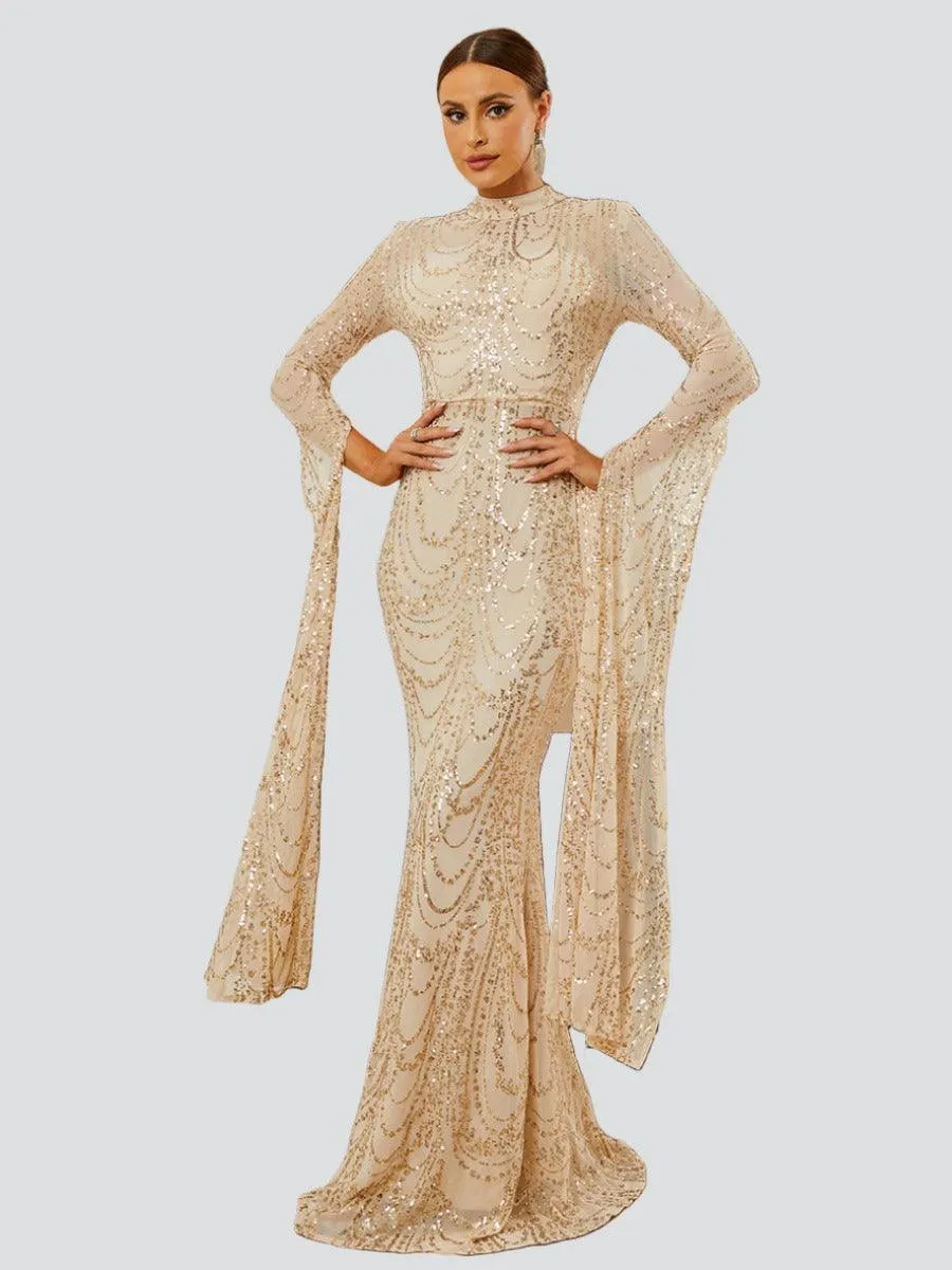 Stand Collar Mermaid Long Sleeve Evening Dress RA60055