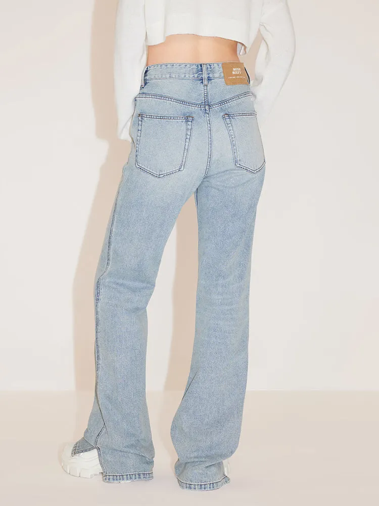 Straight Fit Jeans With Split Hem