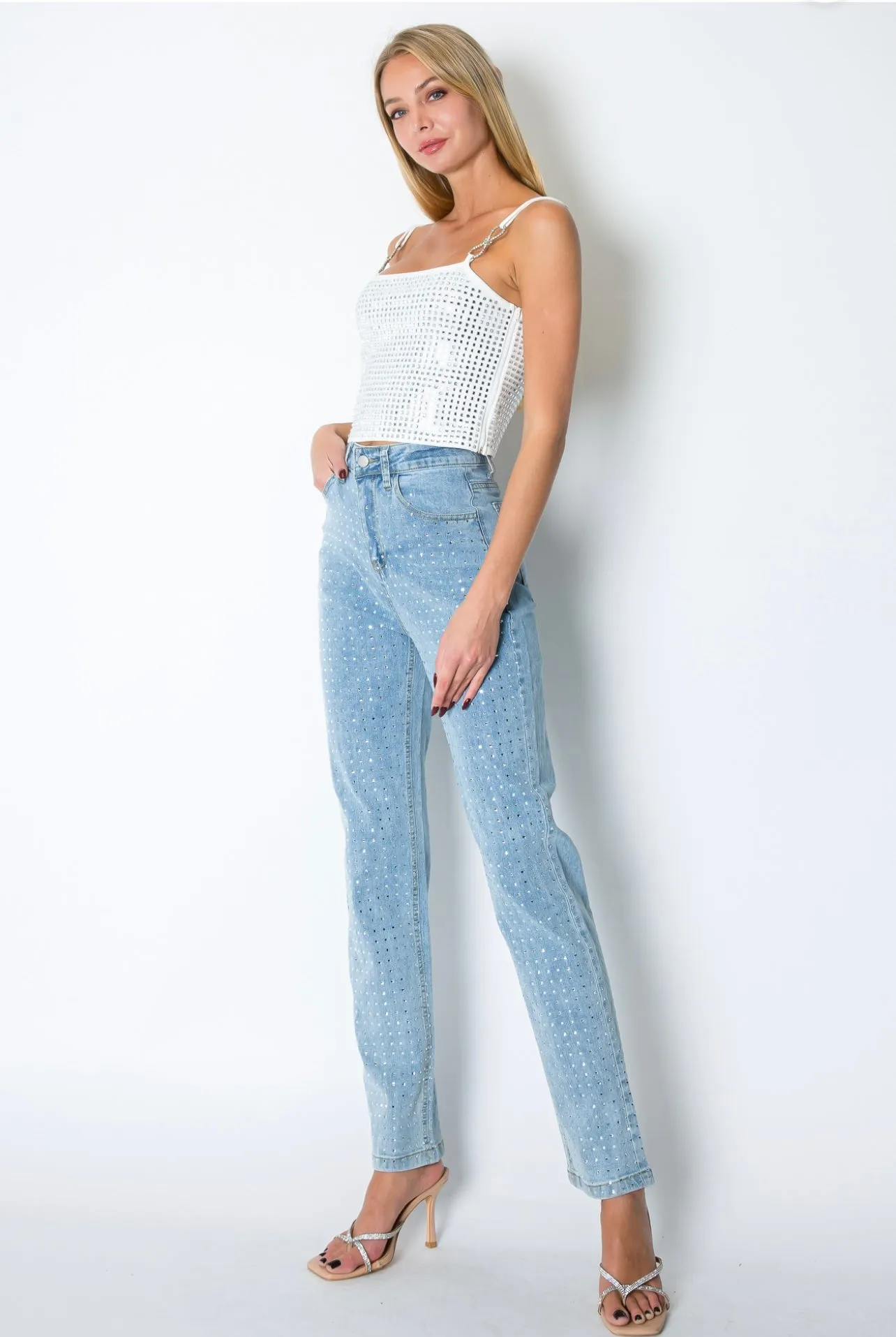 Straight Leg Rhinestone Jeans