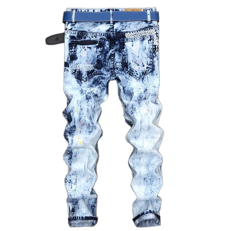 Straight Pants Fashion Men's Ripped Jeans Denim Mid Waisted Jeans