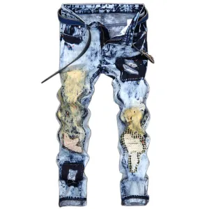 Straight Pants Fashion Men's Ripped Jeans Denim Mid Waisted Jeans