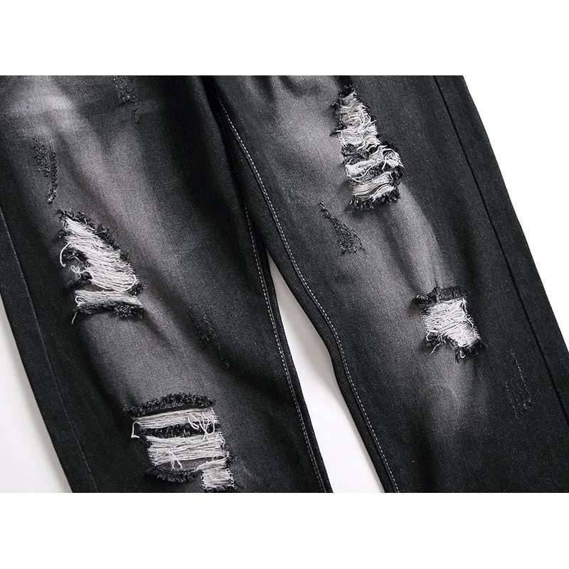 Straight Pants Men's Ripped Jeans Younger Mid Waisted Denim Jeans