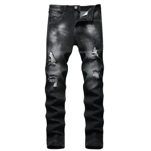 Straight Pants Men's Ripped Jeans Younger Mid Waisted Denim Jeans