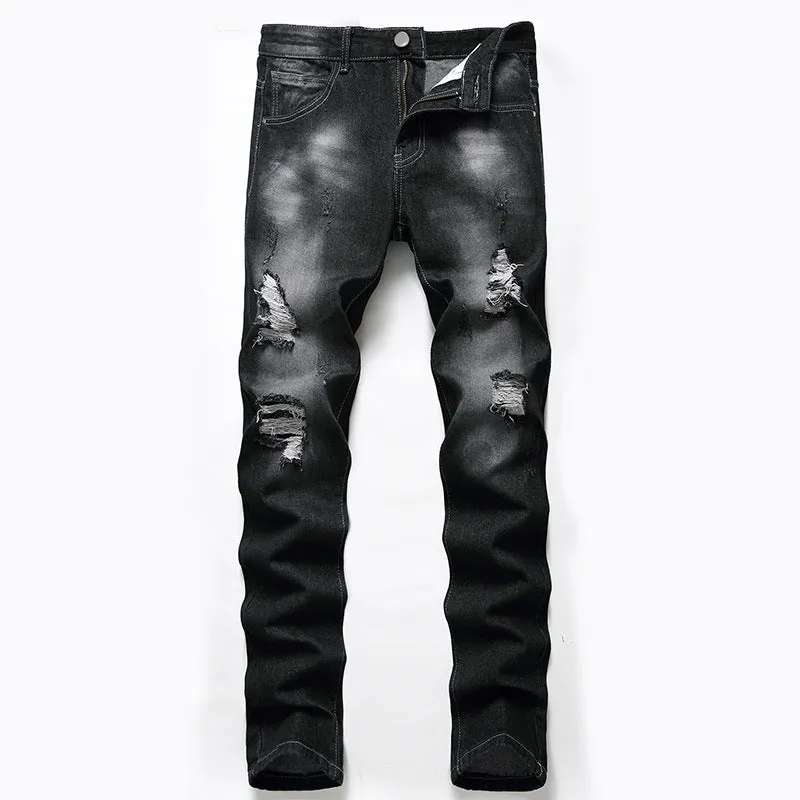 Straight Pants Men's Ripped Jeans Younger Mid Waisted Denim Jeans