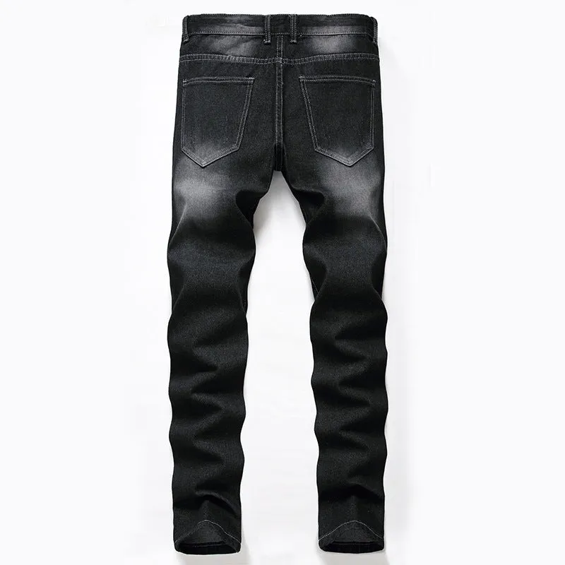 Straight Pants Men's Ripped Jeans Younger Mid Waisted Denim Jeans