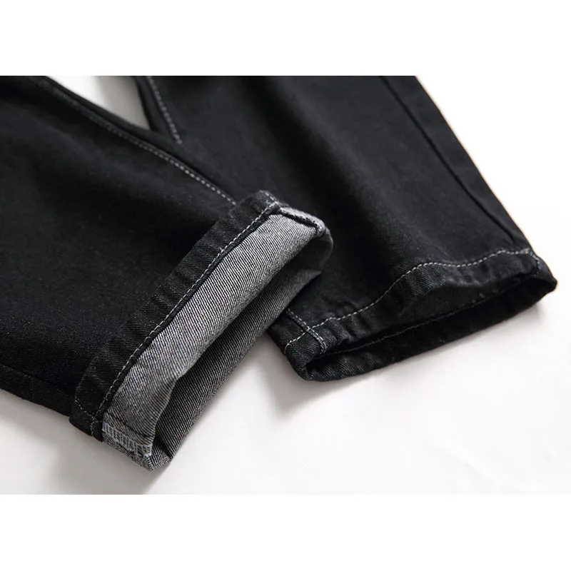 Straight Pants Men's Ripped Jeans Younger Mid Waisted Denim Jeans