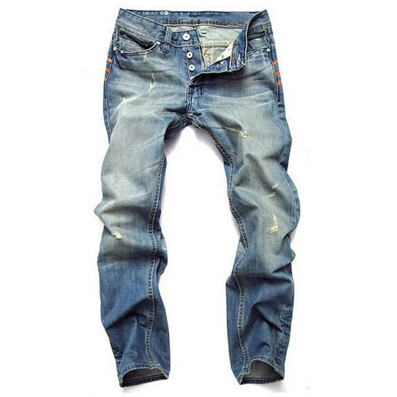 Straight Pants Men's Urban Ripped Jeans Washed Fashion Jeans