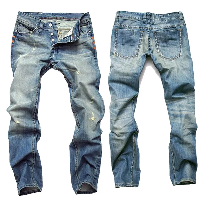 Straight Pants Men's Urban Ripped Jeans Washed Fashion Jeans