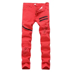 Straight Pants Mid Waisted Jeans Streetwear Men's Ripped Jeans