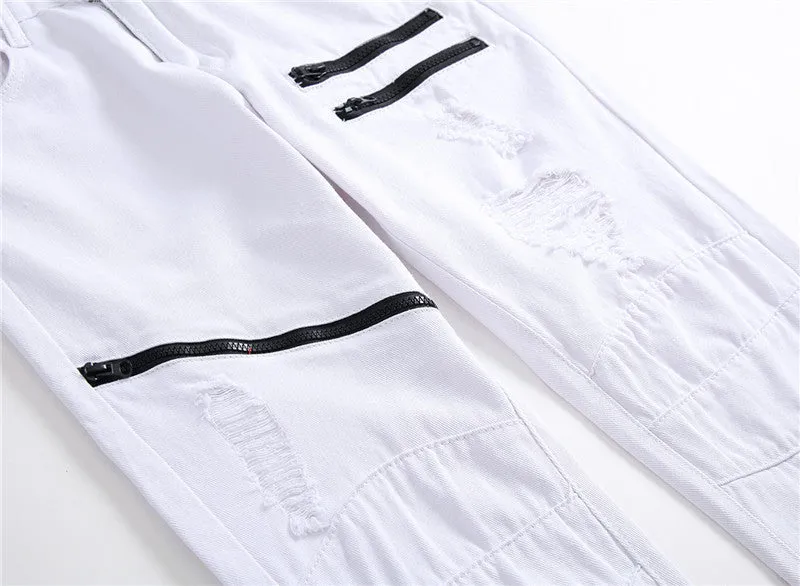 Straight Pants Mid Waisted Jeans Streetwear Men's Ripped Jeans