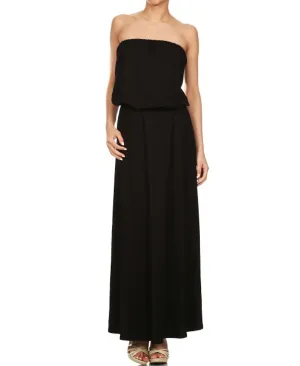 Strapless Elastic Waist Maxi Dress Black