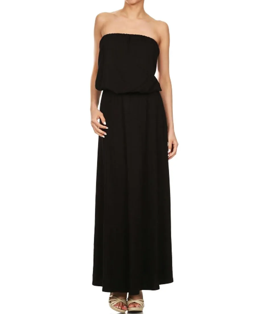 Strapless Elastic Waist Maxi Dress Black