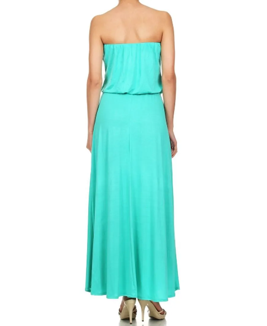 Strapless Elastic Waist Maxi Dress Black