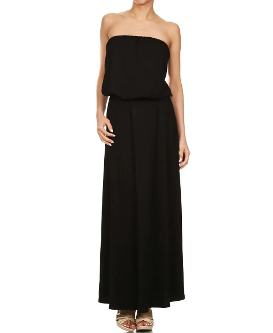 Strapless Elastic Waist Maxi Dress Black