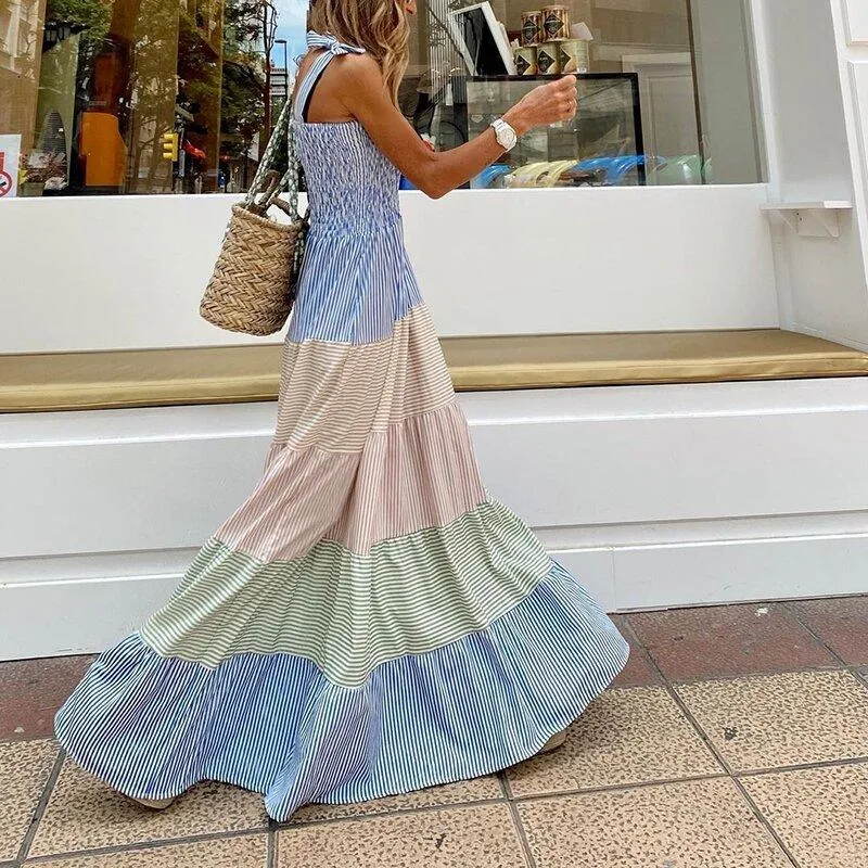 Striped Sleeveless Long Maxi Dresses