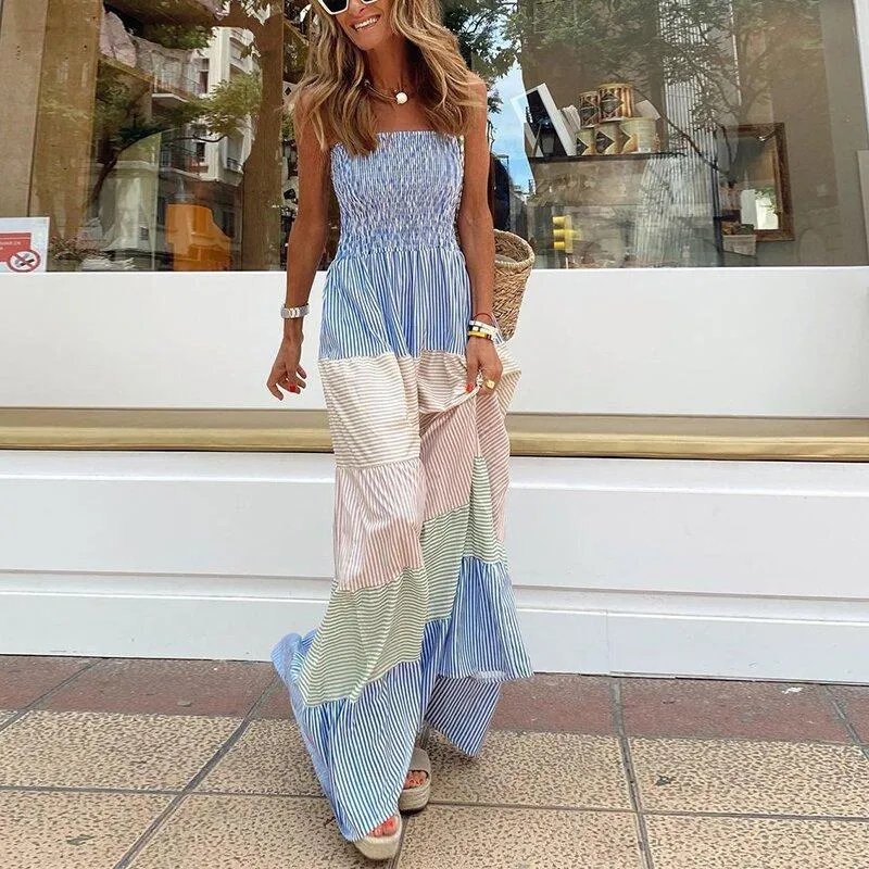 Striped Sleeveless Long Maxi Dresses