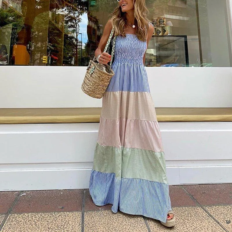Striped Sleeveless Long Maxi Dresses
