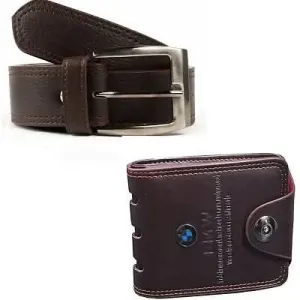 Stylish Brown Synthetic Leather Belts For Men and Wallet Combo Pack