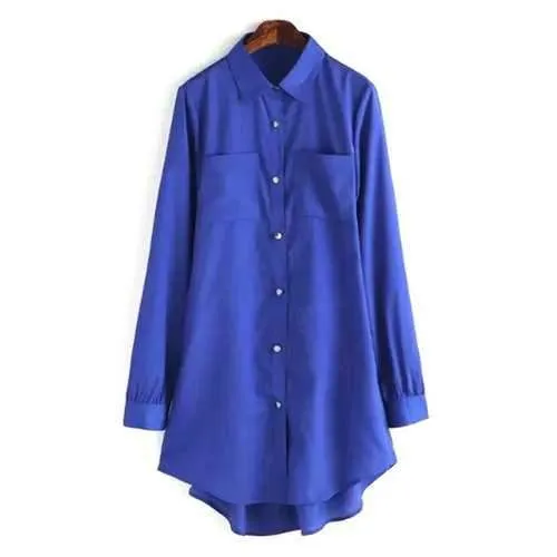 Stylish Shirt Collar Long Sleeve Single-Breasted Spliced Women's Romper - Blue One Size(fit Size Xs To M)