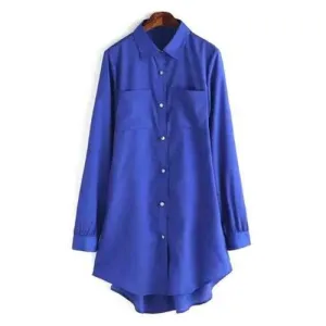 Stylish Shirt Collar Long Sleeve Single-Breasted Spliced Women's Romper - Blue One Size(fit Size Xs To M)