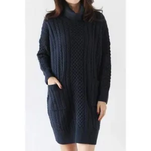 Stylish Turtleneck Solid Color Long Sleeves Pocket Sweater Dress For Women - One Size(fit Size Xs To M)