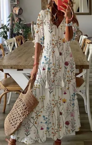 Summer Meadow Tassel White Maxi Dress