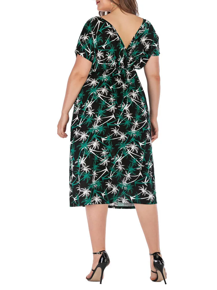 Summer New Sexy V-neck Large Size Beach Dress