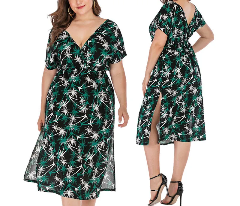 Summer New Sexy V-neck Large Size Beach Dress