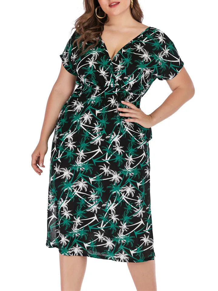 Summer New Sexy V-neck Large Size Beach Dress