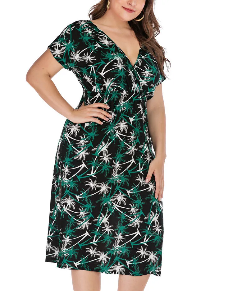 Summer New Sexy V-neck Large Size Beach Dress