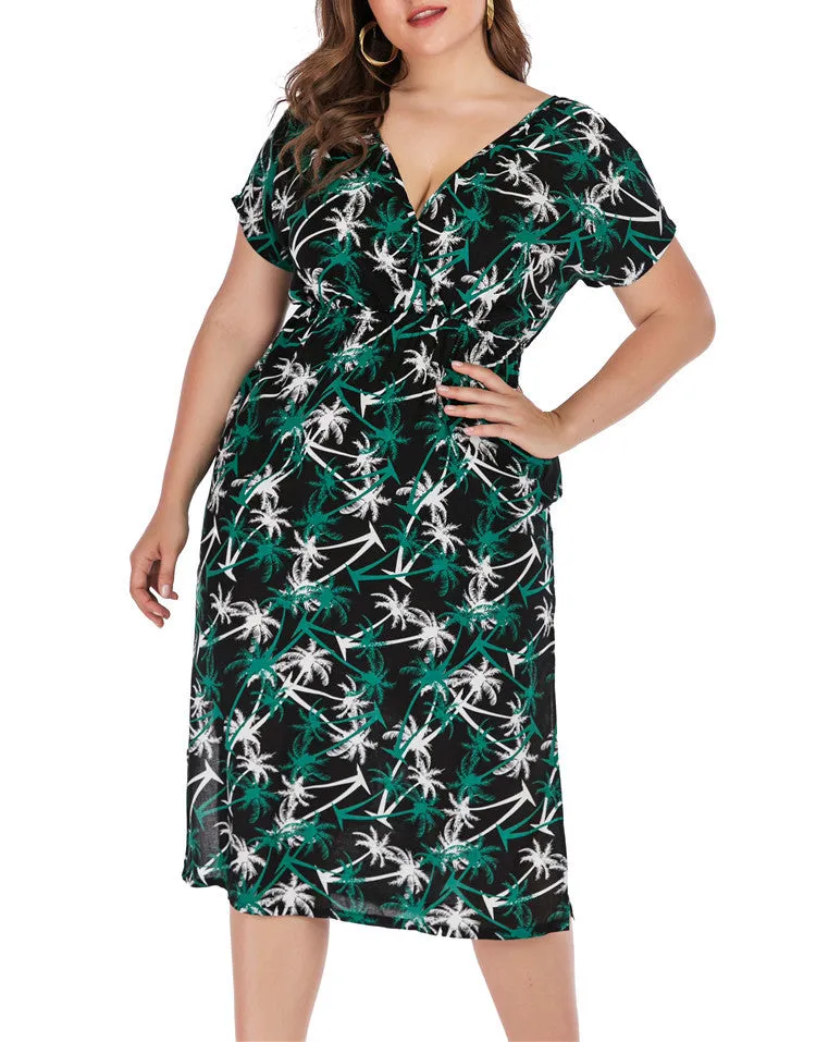 Summer New Sexy V-neck Large Size Beach Dress