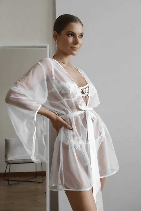 Sydney Sheer Shortie Robe - White