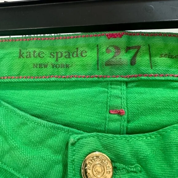 Sz 27 Women's KATE SPADE NY Perry Straight Skinny Play Hooky Lime Green Jeans