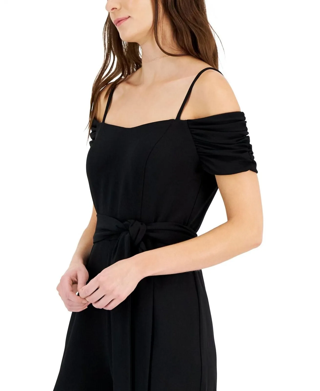 Tahari Asl Women's Off-The-Shoulder Wide-Leg Crepe Jumpsuit 2AM532-T2 Black 14