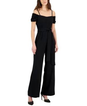 Tahari Asl Women's Off-The-Shoulder Wide-Leg Crepe Jumpsuit 2AM532-T2 Black 14