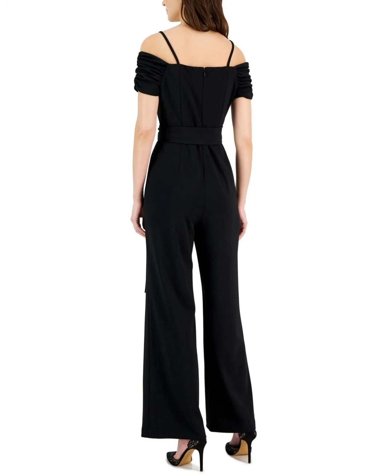 Tahari Asl Women's Off-The-Shoulder Wide-Leg Crepe Jumpsuit 2AM532-T2 Black 14