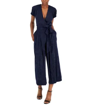 Tahari Asl Womens V-Neck Self-Tie Jumpsuit 2AM527-T2 Navy Blue 14