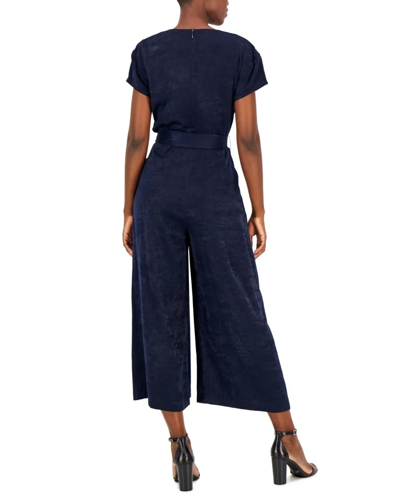 Tahari Asl Womens V-Neck Self-Tie Jumpsuit 2AM527-T2 Navy Blue 14
