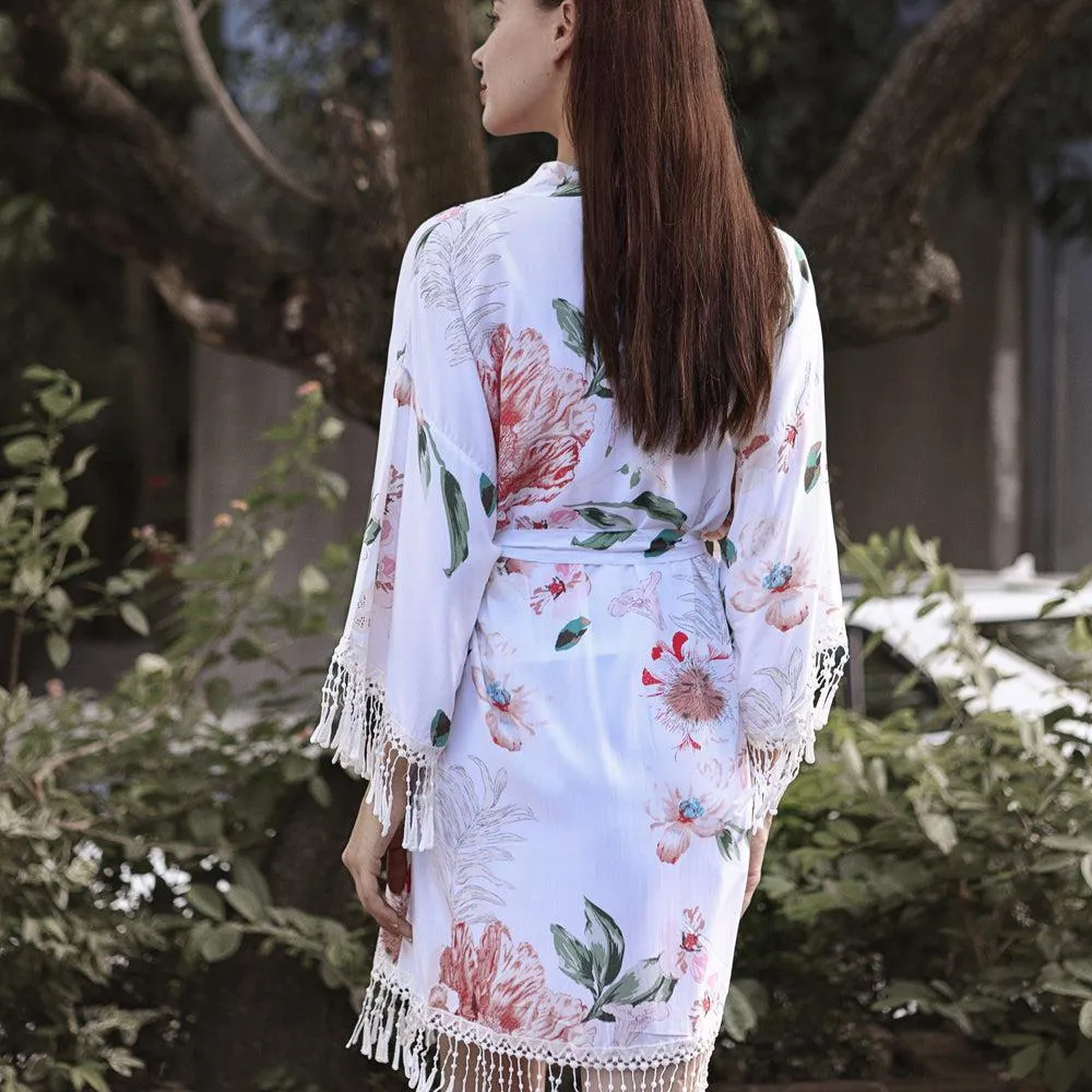 Tassel Cotton Floral Robe 3035