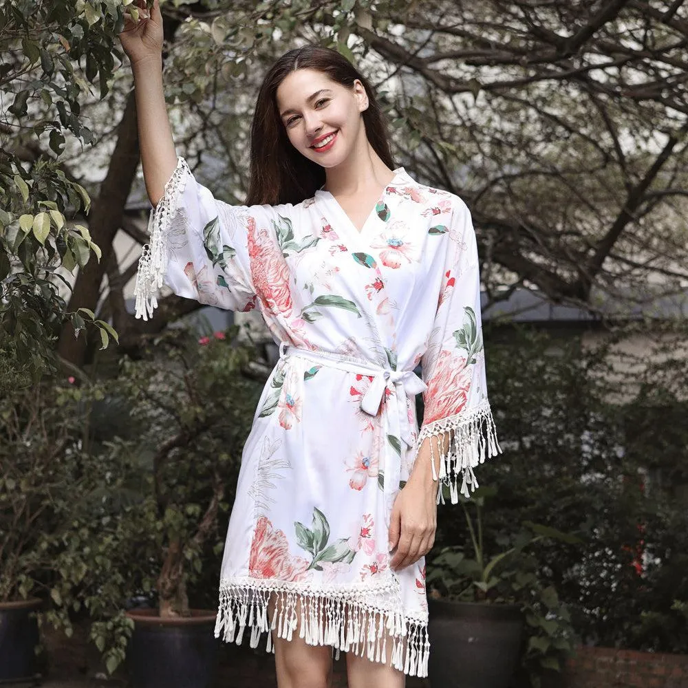 Tassel Cotton Floral Robe 3035