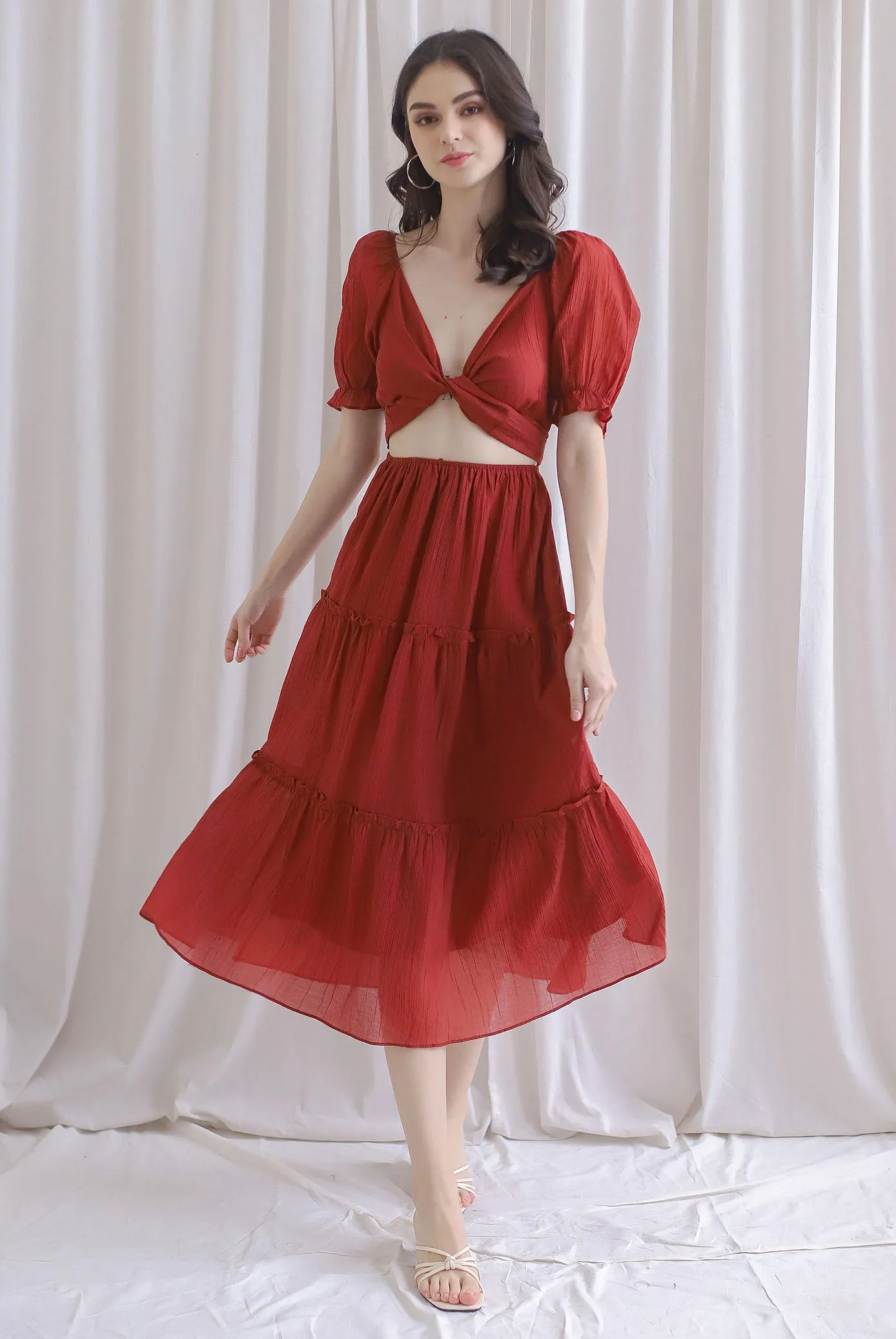 TDC Eureka Multi Way Textured Dress In Rust Red