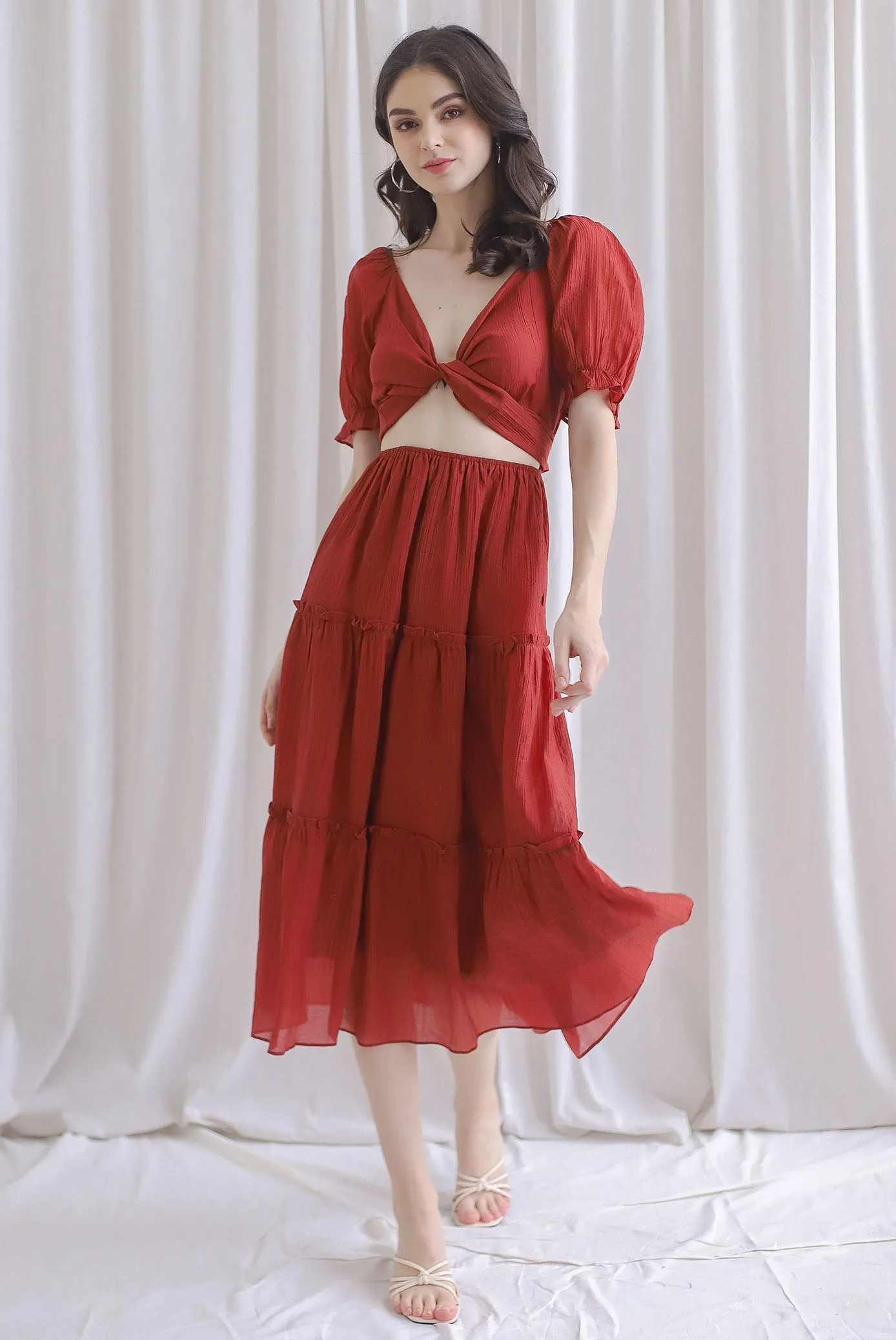 TDC Eureka Multi Way Textured Dress In Rust Red