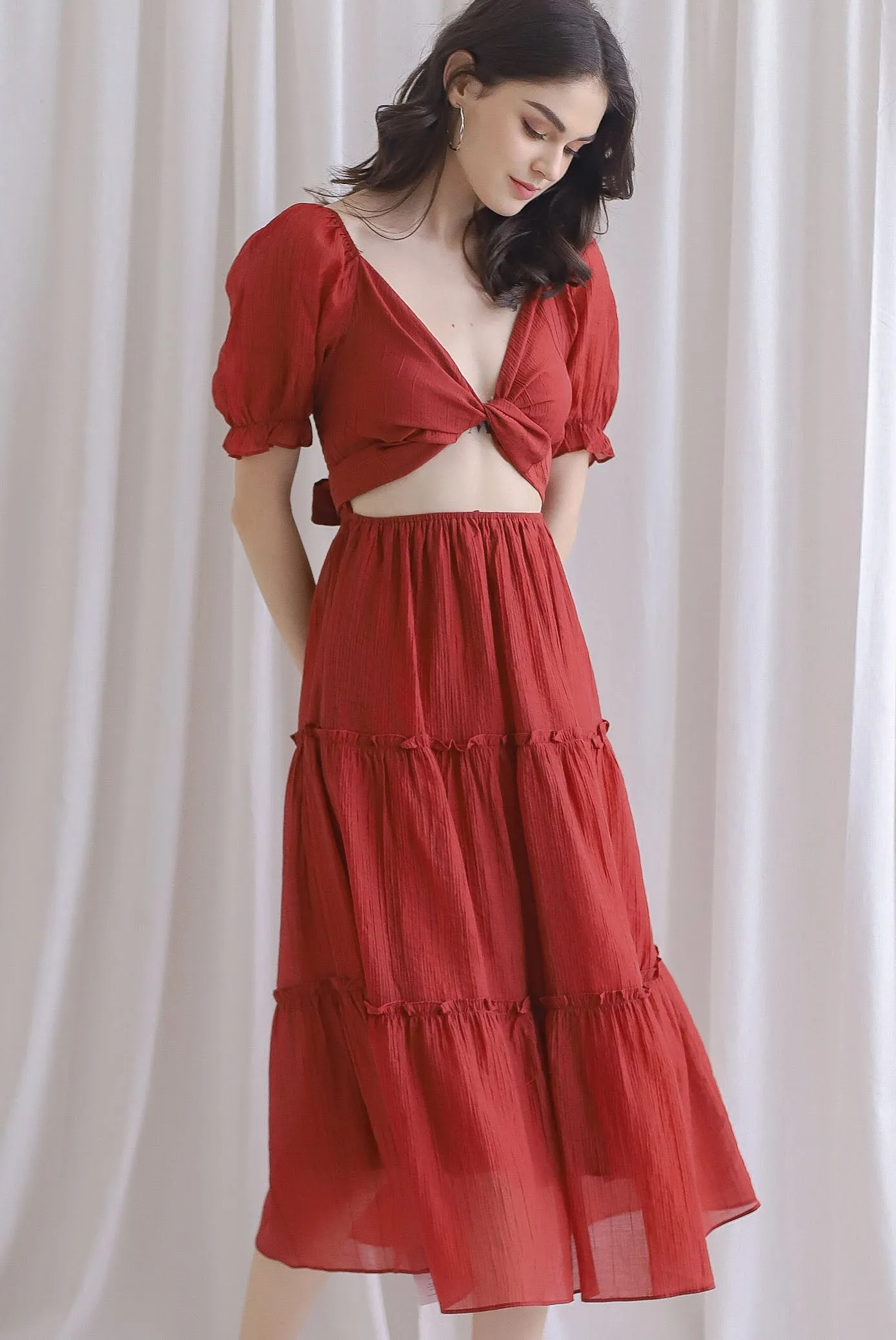 TDC Eureka Multi Way Textured Dress In Rust Red
